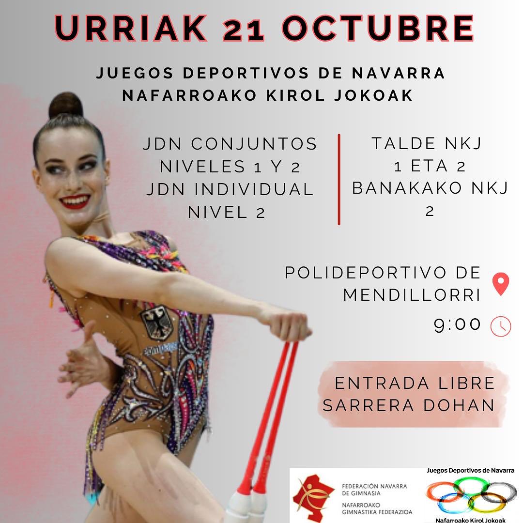 Cita con los Juegos Deportivos de Navarra de r&iacute;tmica este s&aacute;bado 21 de octubre